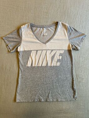 Nike Women's Dri-Fit Gray V-Neck Logo Tee